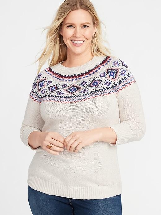 Old Navy Womens Metallic Fair-isle Plus-size Sweater Neutral Size 3x