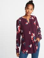 Old Navy Womens Lightweight Printed Tunic Shirt For Women Burgundy Floral Size Xs