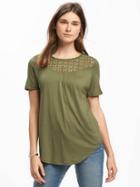 Old Navy Relaxed Crochet Yoke Tee For Women - I Think Olive