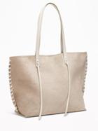 Old Navy Womens Faux-suede Whipstitched East-west Tote For Women Pale Grey Size One Size