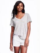 Old Navy Relaxed V Neck Tee For Women - Medium Heather Gray