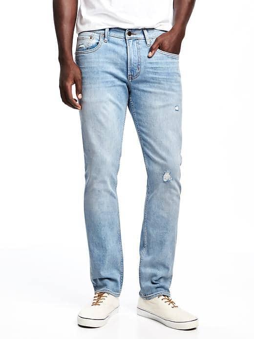 Old Navy Built In Flex Distressed Slim Jeans For Men - Light Wash