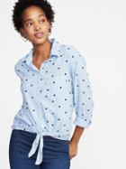 Polka-dot Tie-hem Shirt For Women