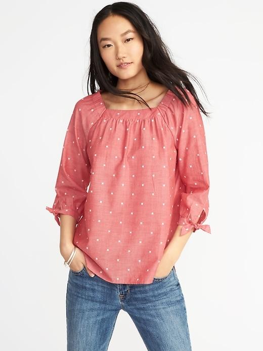 Old Navy Womens Relaxed Square-neck Clip-dot Top For Women Red Blush/white Dot Size L
