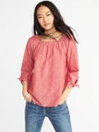 Old Navy Womens Relaxed Square-neck Clip-dot Top For Women Red Blush/white Dot Size L