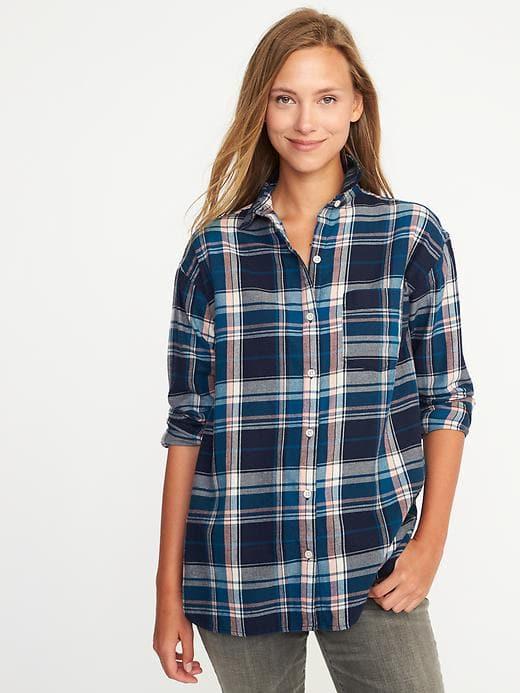 Old Navy Plaid Flannel Boyfriend Shirt For Women - Navy/pink