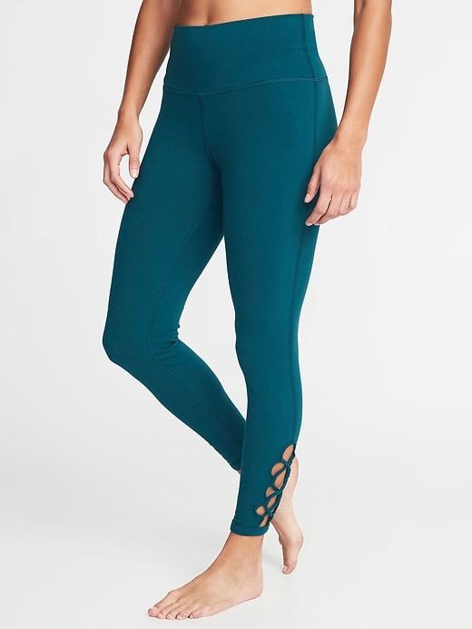 Old Navy Womens High-rise 7/8-length Lattice-hem Yoga Leggings For Women Galactic Size M