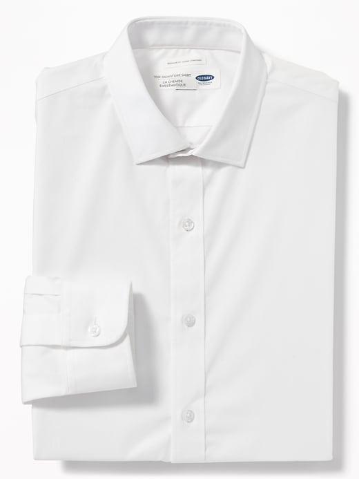 Old Navy Mens Regular-fit Built-in Flex Signature Non-iron Shirt For Men Cream Size L