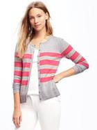 Old Navy Classic Button Front Striped Cardi For Women - Coral Tropics