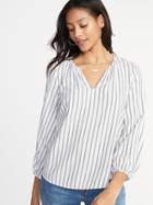 Relaxed Split-neck Shirred Blouse For Women