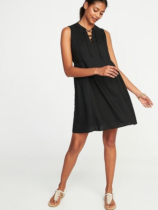 Old Navy Womens Lace-up Sleeveless Swing Dress For Women Blackjack Size L