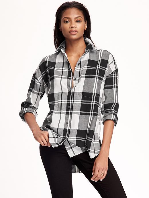 Old Navy Boyfriend Flannel Shirt For Women - Black/white Plaid