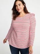 Old Navy Womens Slub-knit Ruffle-shoulder Plus-size Top Red Stripes Size 2x