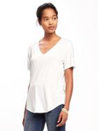 Old Navy Luxe Curved Hem V Neck Tee For Women - Cream