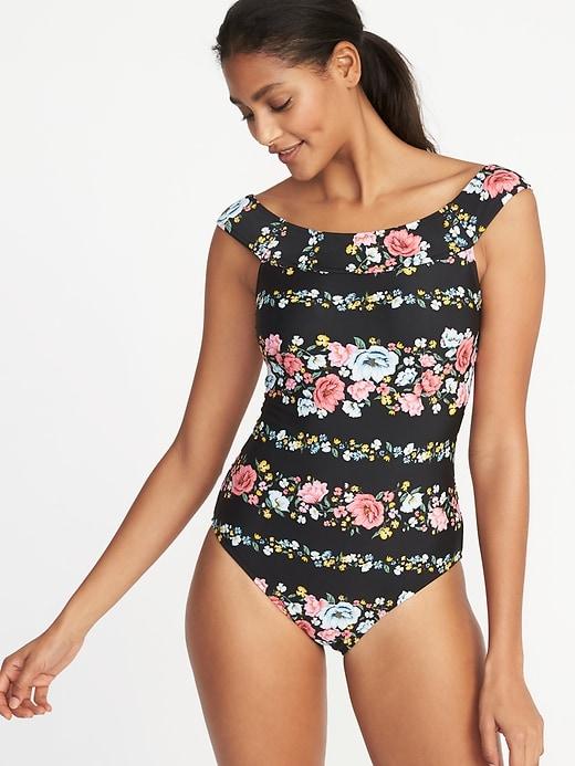 Old Navy Womens Off-the-shoulder Swimsuit For Women Black Floral Size S