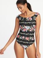 Old Navy Womens Off-the-shoulder Swimsuit For Women Black Floral Size S