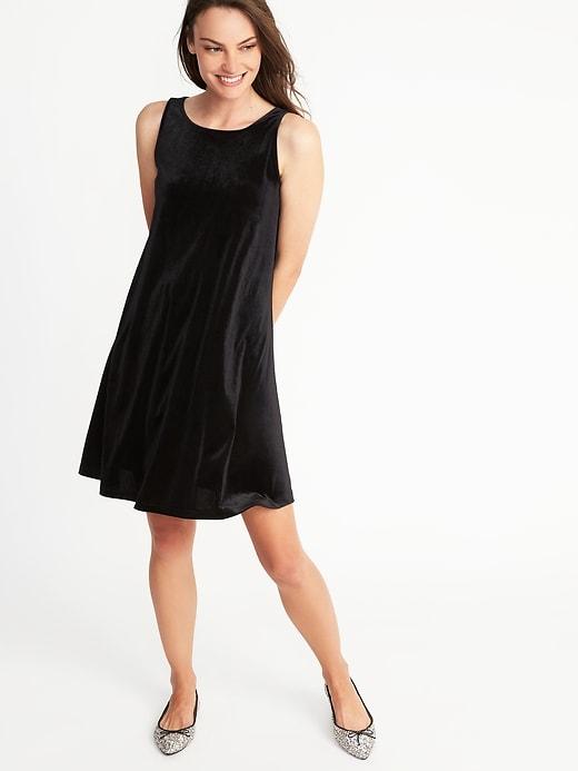 Old Navy Womens Velvet-knit Swing Dress For Women Black Size M