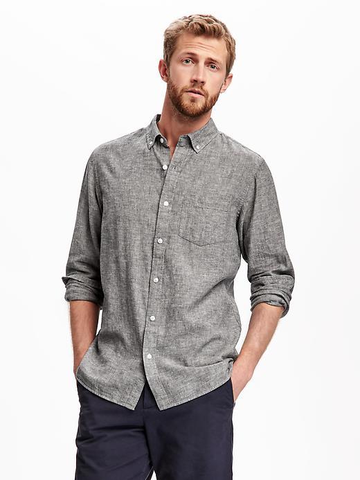 Old Navy Regular Fit Linen Blend Shirt For Men - Grey