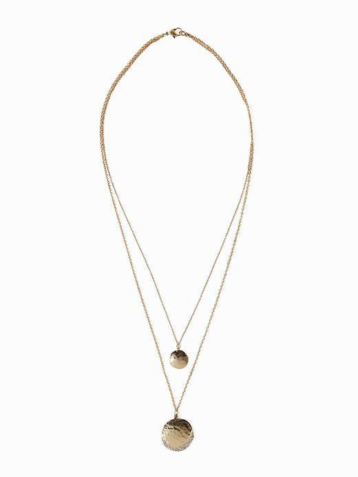 Old Navy Double Layer Pav Hammered Disc Necklace For Women - Gold