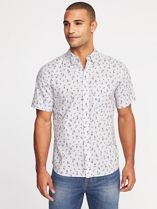 Old Navy Mens Slim-fit Printed Built-in Flex Getaway Shirt For Men Cacti Gray Size Xl