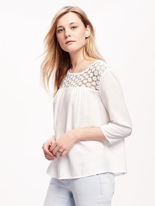 Old Navy Eyelet Lace Yoke Blouse For Women - Whipped Cream