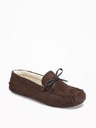 Old Navy Sueded Sherpa Lined Moccasin Slippers For Men - Dark Brown