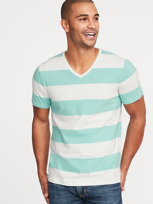 Soft-washed Perfect-fit Striped V-neck Tee For Men