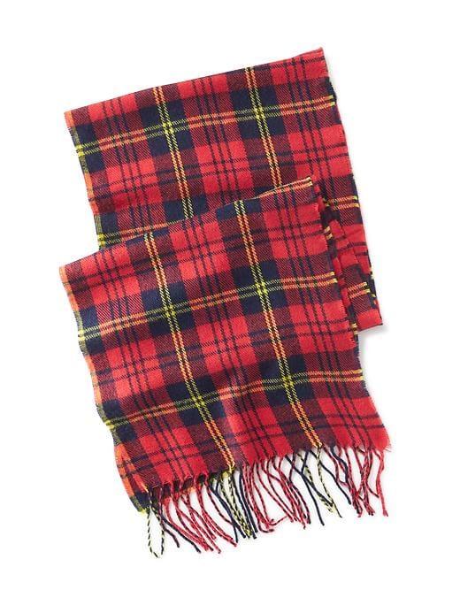 Old Navy Plaid Flannel Fringe Scarf For Men - Red Tartan