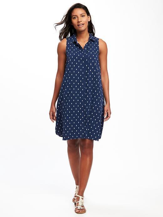 Old Navy Patterned Swing Dress For Women - Navy Blue Print