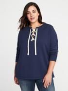 Old Navy Womens Relaxed Plus-size Lace-yoke Sweatshirt Lost At Sea Navy Size 4x