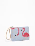 Flamingo-graphic Chambray Wristlet For Women