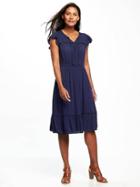 Old Navy Tiered Flutter Sleeve Dress For Women - Lost At Sea Navy