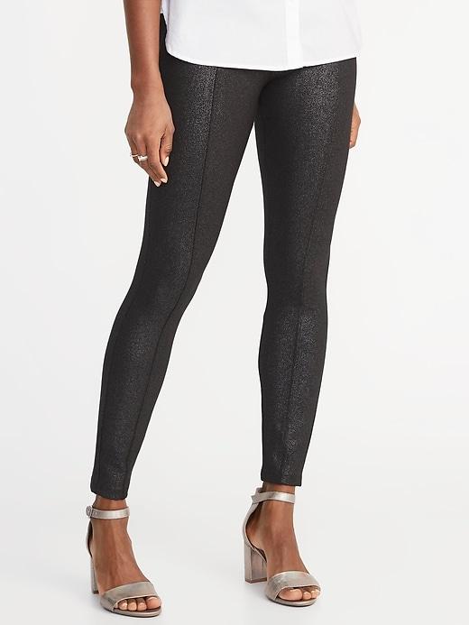Old Navy Womens High-rise Stevie Ponte-knit Shimmer Pants For Women Black Shimmer Size M