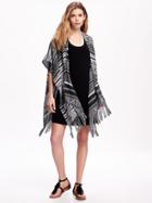 Old Navy Geo Print Tassel Poncho - Black Geo