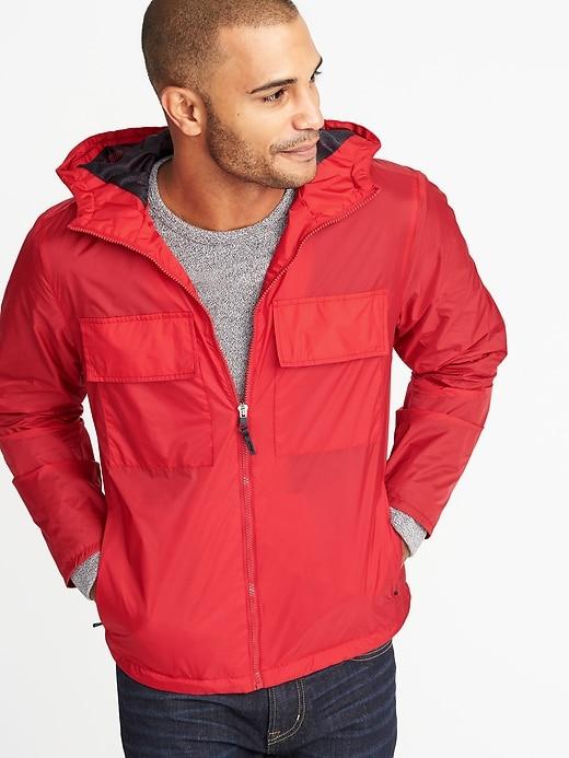 Old Navy Mens Water-resistant Hooded Nylon Anorak For Men Red Size Xxl