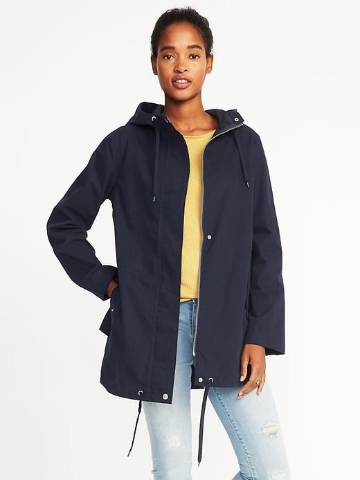 Old Navy Womens Hooded Canvas Water-resistant Jacket For Women In The Navy Size S