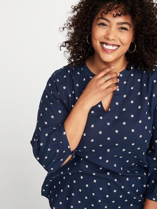 Daisy-print Linen-blend Plus-size Tunic
