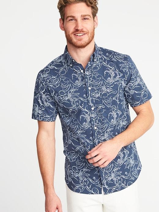 Old Navy Mens Slim-fit Built-in Flex Printed Shirt For Men Octopus Size Xxl