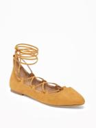 Old Navy Sueded Lace Up Ghillie Flats For Women - Spicy Yellow Mustard