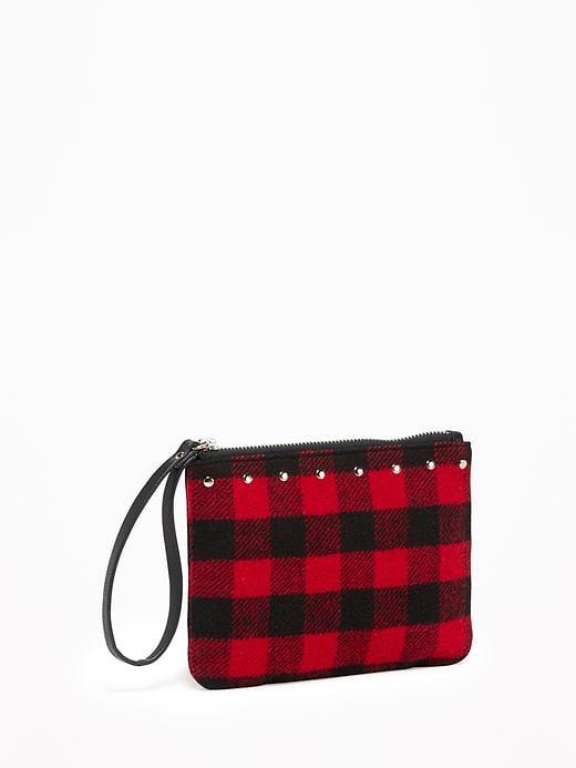Old Navy Studded Buffalo Plaid Wristlet For Women - Red Buffalo Check