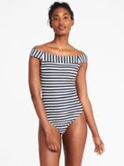 Old Navy Womens Off-the-shoulder Swimsuit For Women Navy Stripe Size Xs