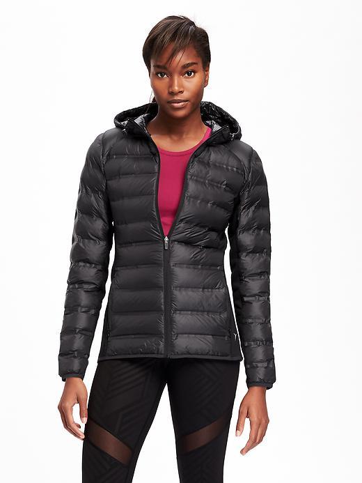 Old Navy Go Warm Quilted Fleece Trim Jacket For Women - Black