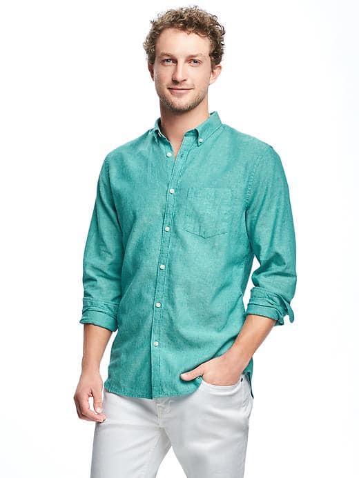 Old Navy Slim Fit Linen Blend Shirt For Men - Thermal Teal