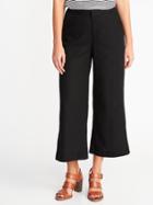 Old Navy Womens High-rise Linen-blend Wide-leg Cropped Pants For Women Black Size M