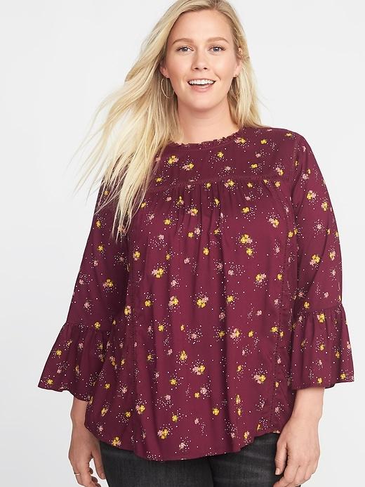 Old Navy Womens Ruffled Floral-print Plus-size Blouse Burgundy Floral Size 4x