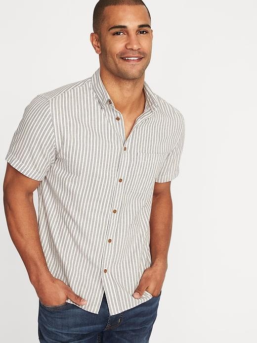 Old Navy Mens Slim-fit Indigo-stripe Twill Shirt For Men Indigo Stripe Size L