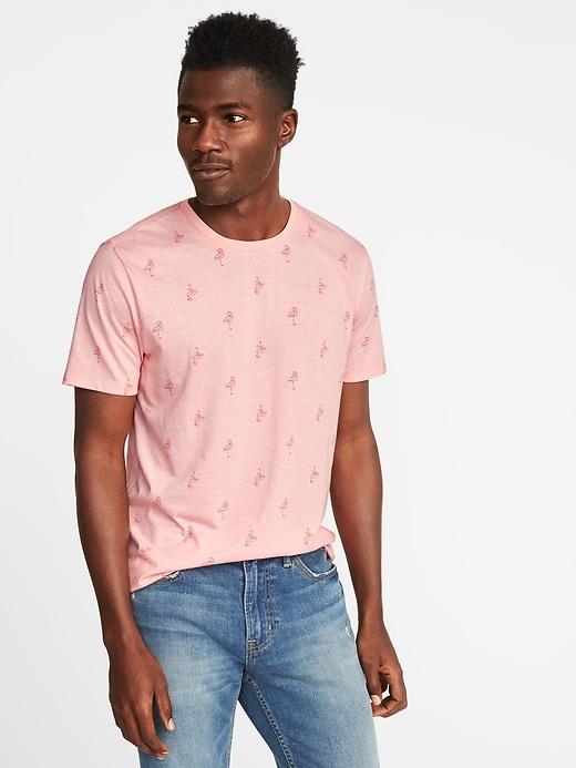 Old Navy Mens Soft-washed Printed Crew-neck Tee For Men Pink Flamingos Size S
