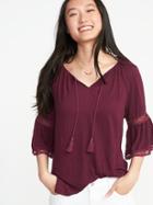 Old Navy Womens Bell-sleeve Swing Top For Women Maroon Jive Size M