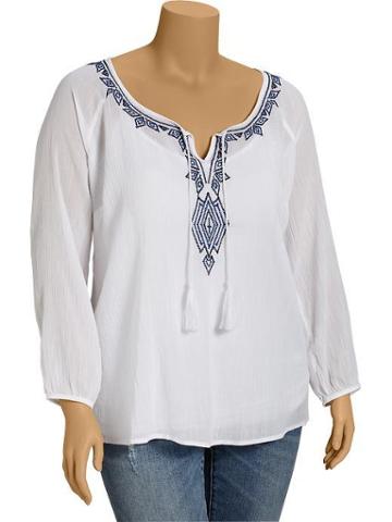 Old Navy Old Navy Womens Plus Embroidered Chiffon Boho Blouses - Bright White