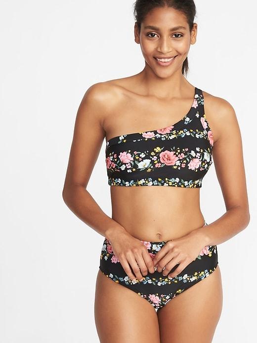 Old Navy Womens Printed One-shoulder Swim Top For Women Black Floral Size Xl